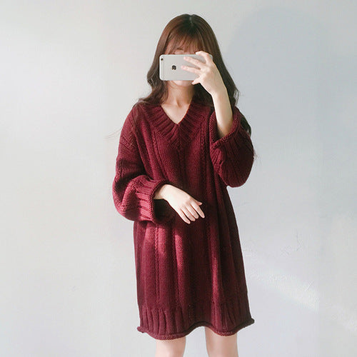 Knit sweater dress – wine red