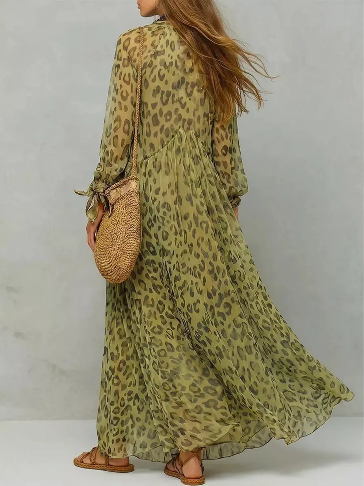 Leopard print V-neck maxi dress