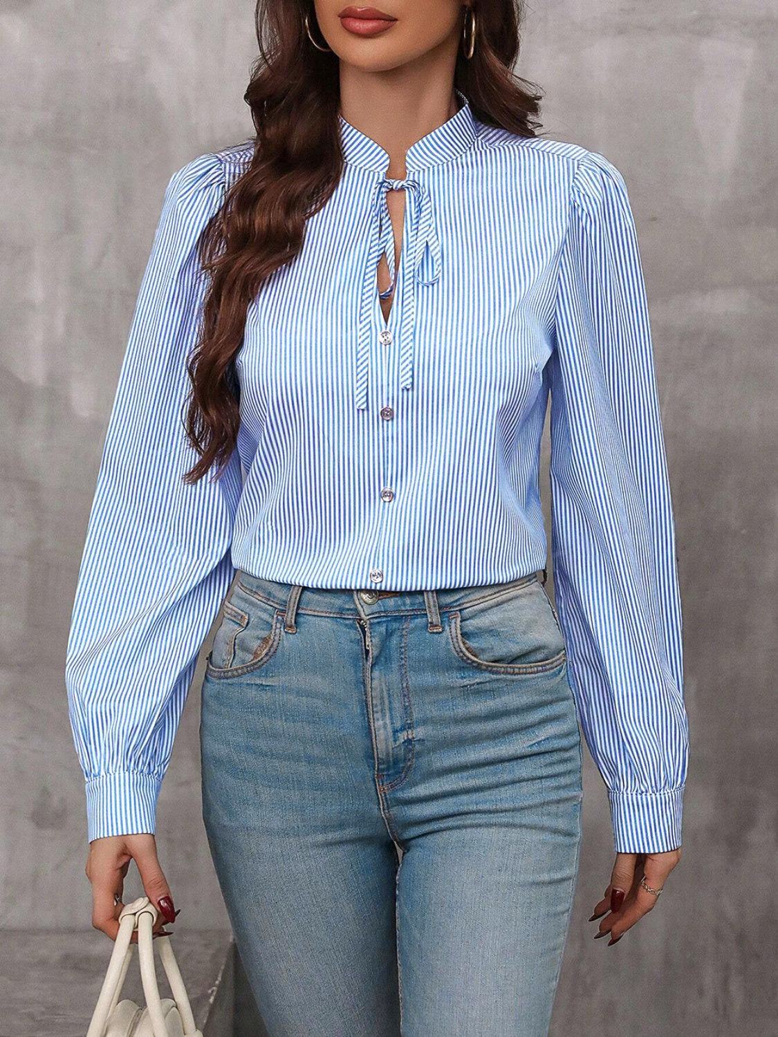 Striped tie neck blouse