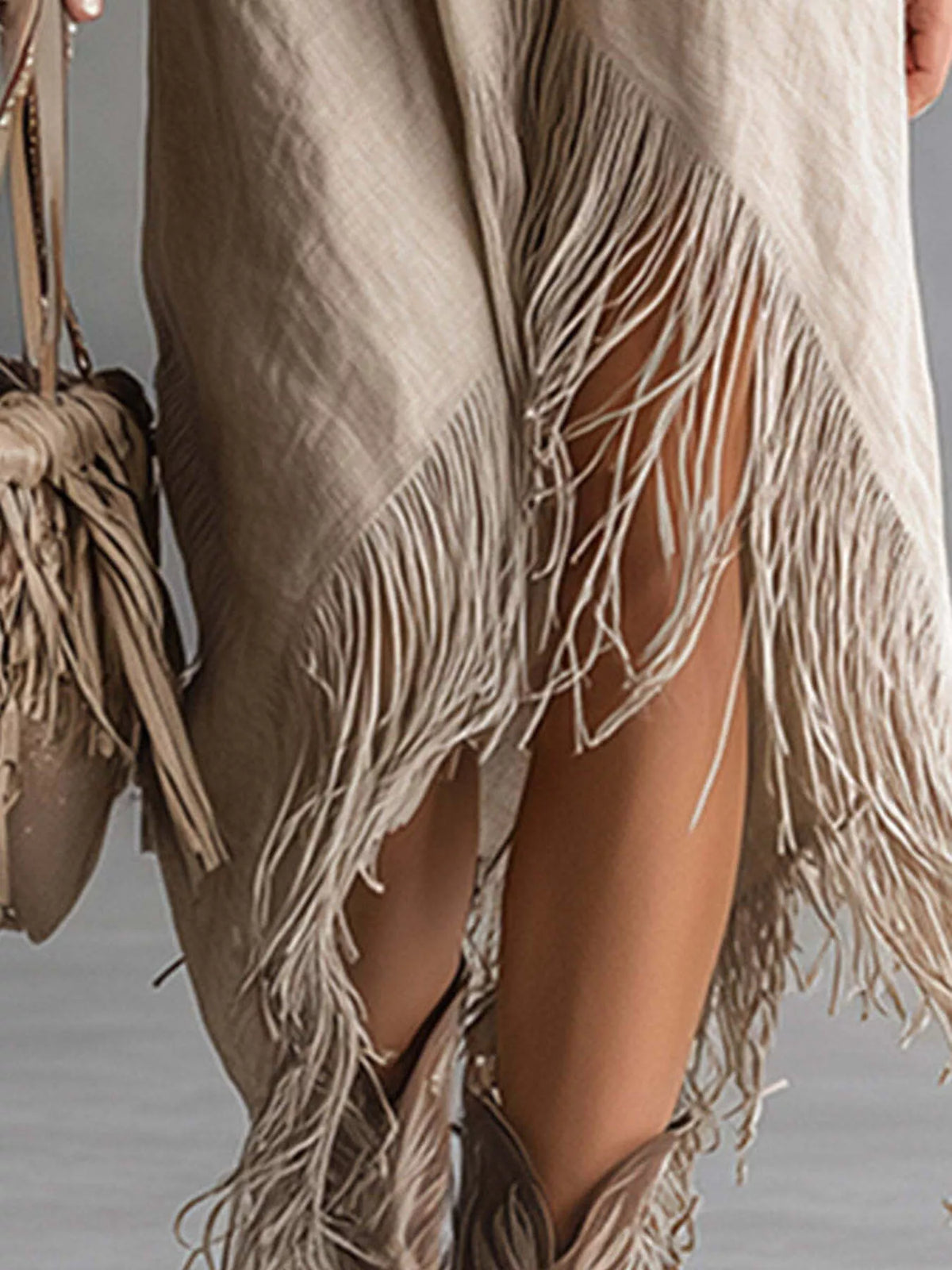 Fringe-hem zip shirt dress