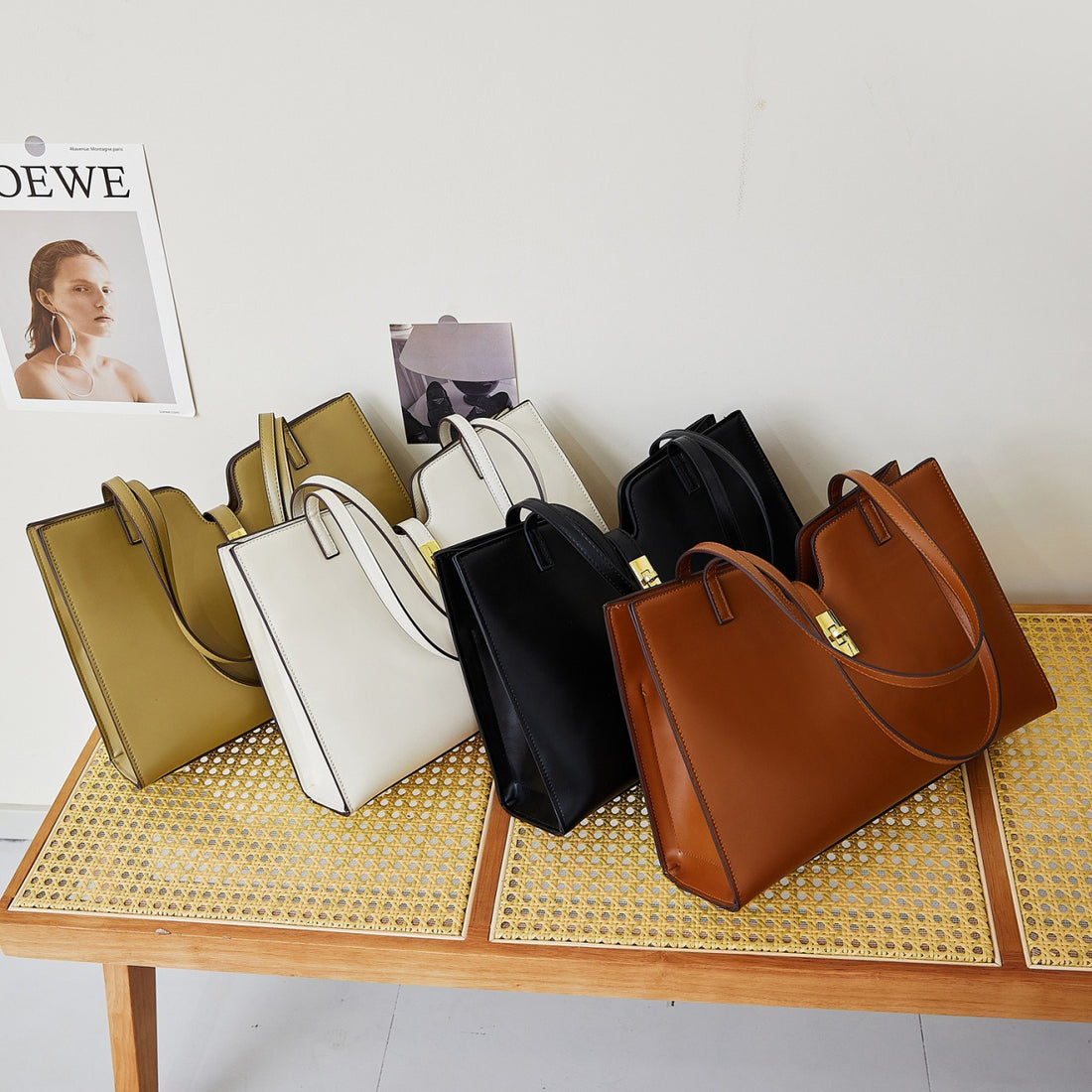 Clasp-front shoulder tote