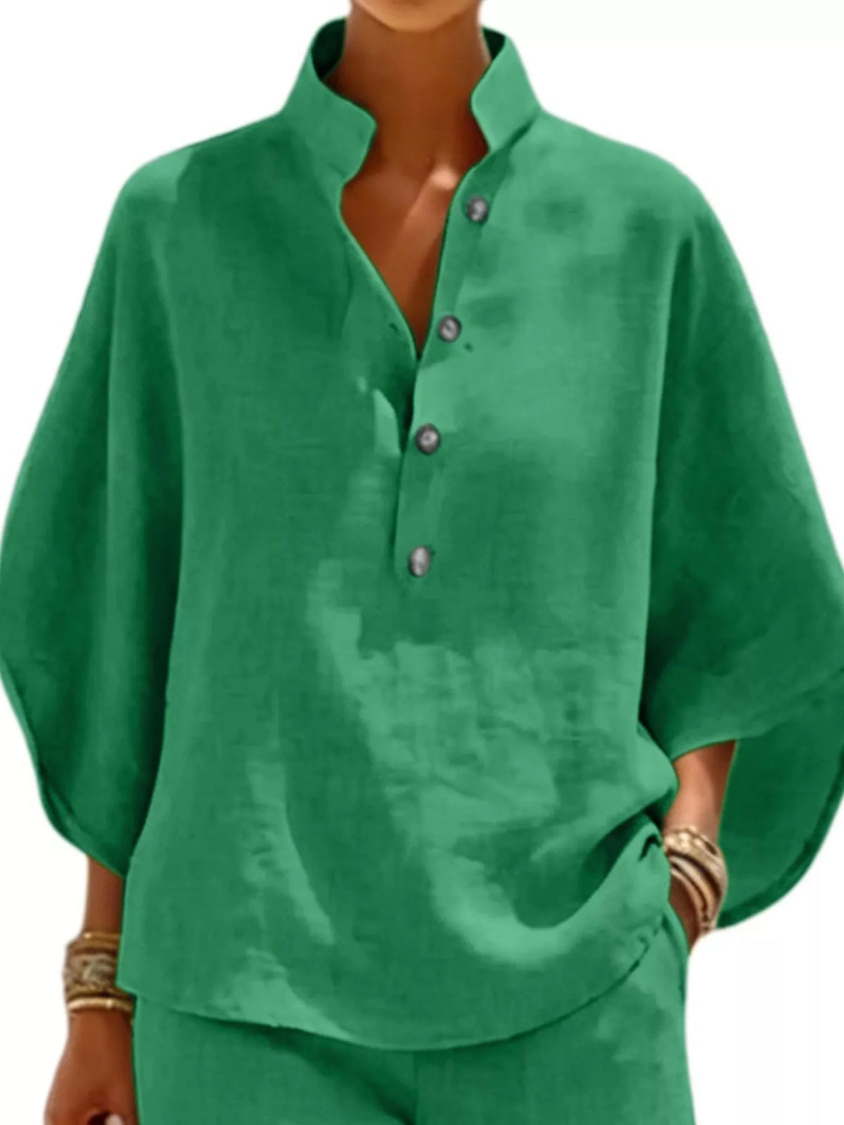 Button detail loose fit top and shorts set