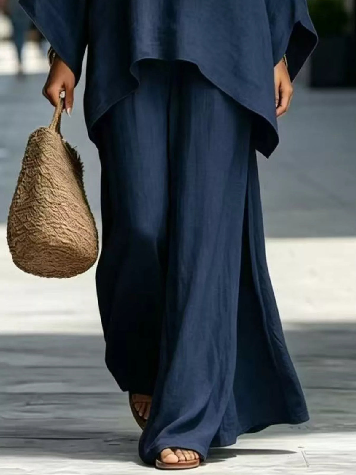 Batwing sleeve top and wide-leg pants set