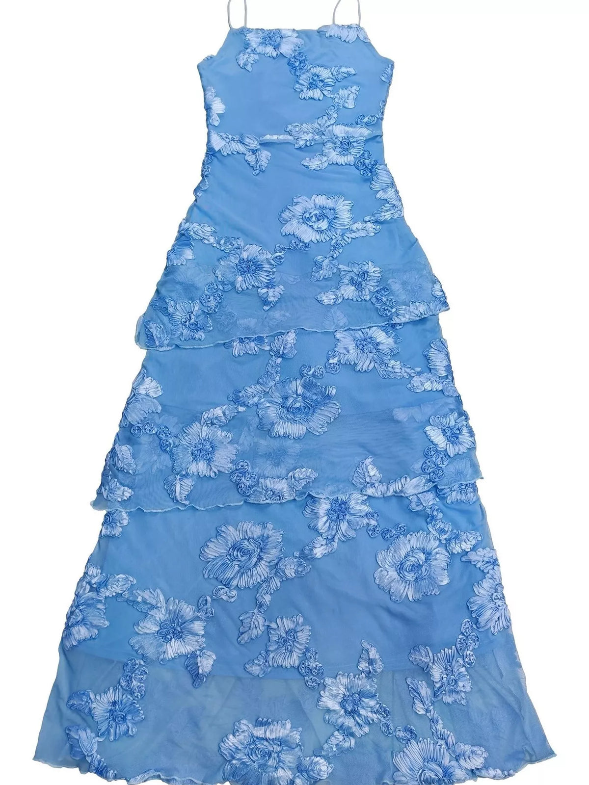 Floral appliqué tiered maxi dress