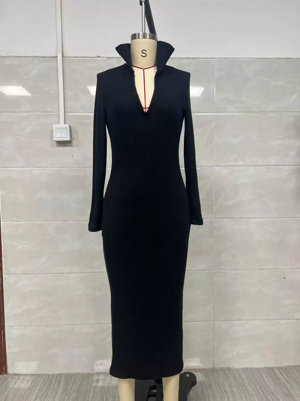 Ribbed V-neck sweater dress