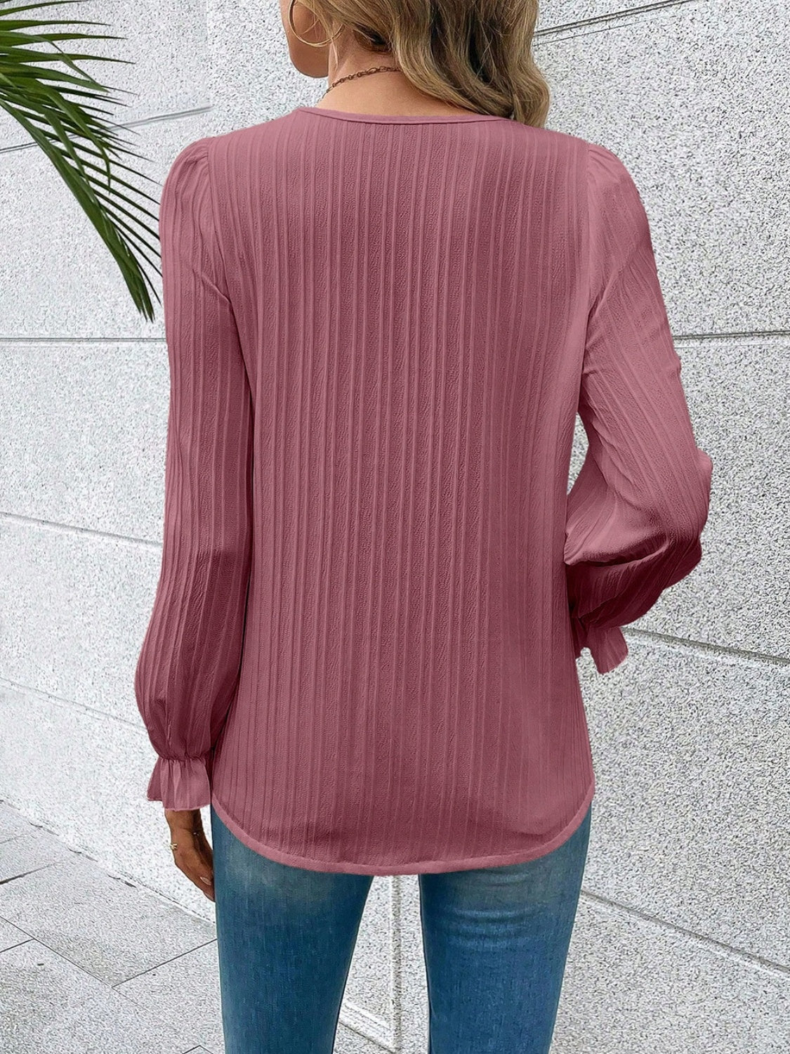 Lace trim flounce sleeve blouse