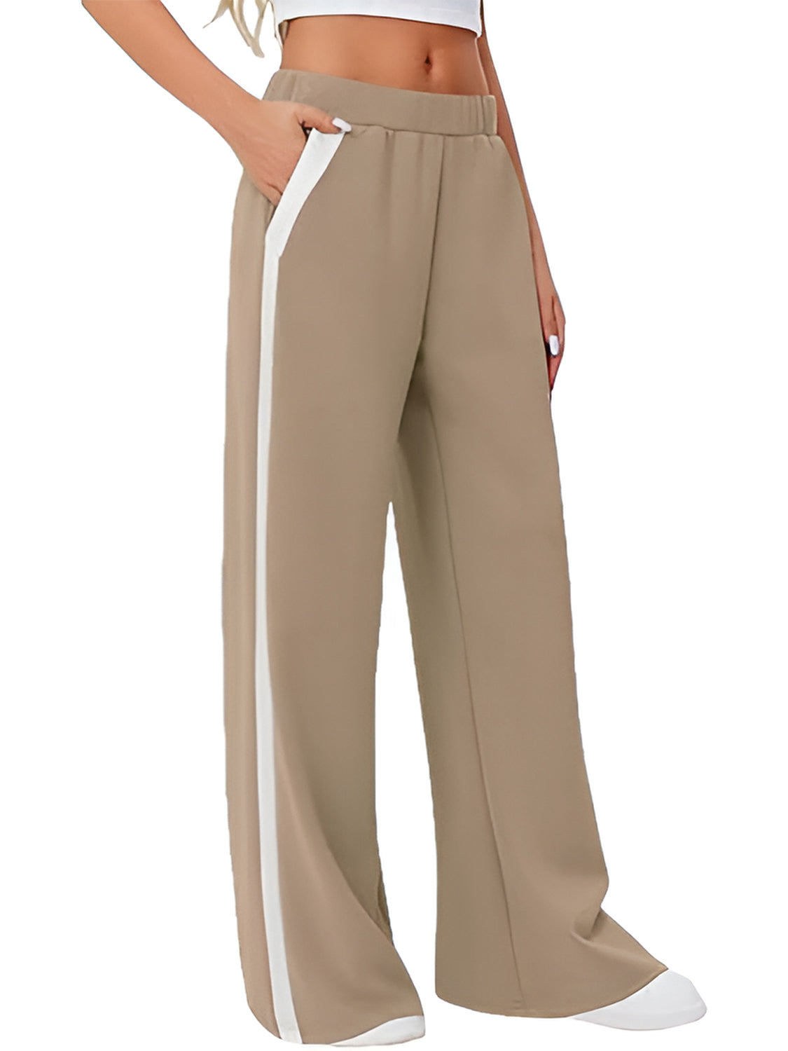 Side striped wide leg pants