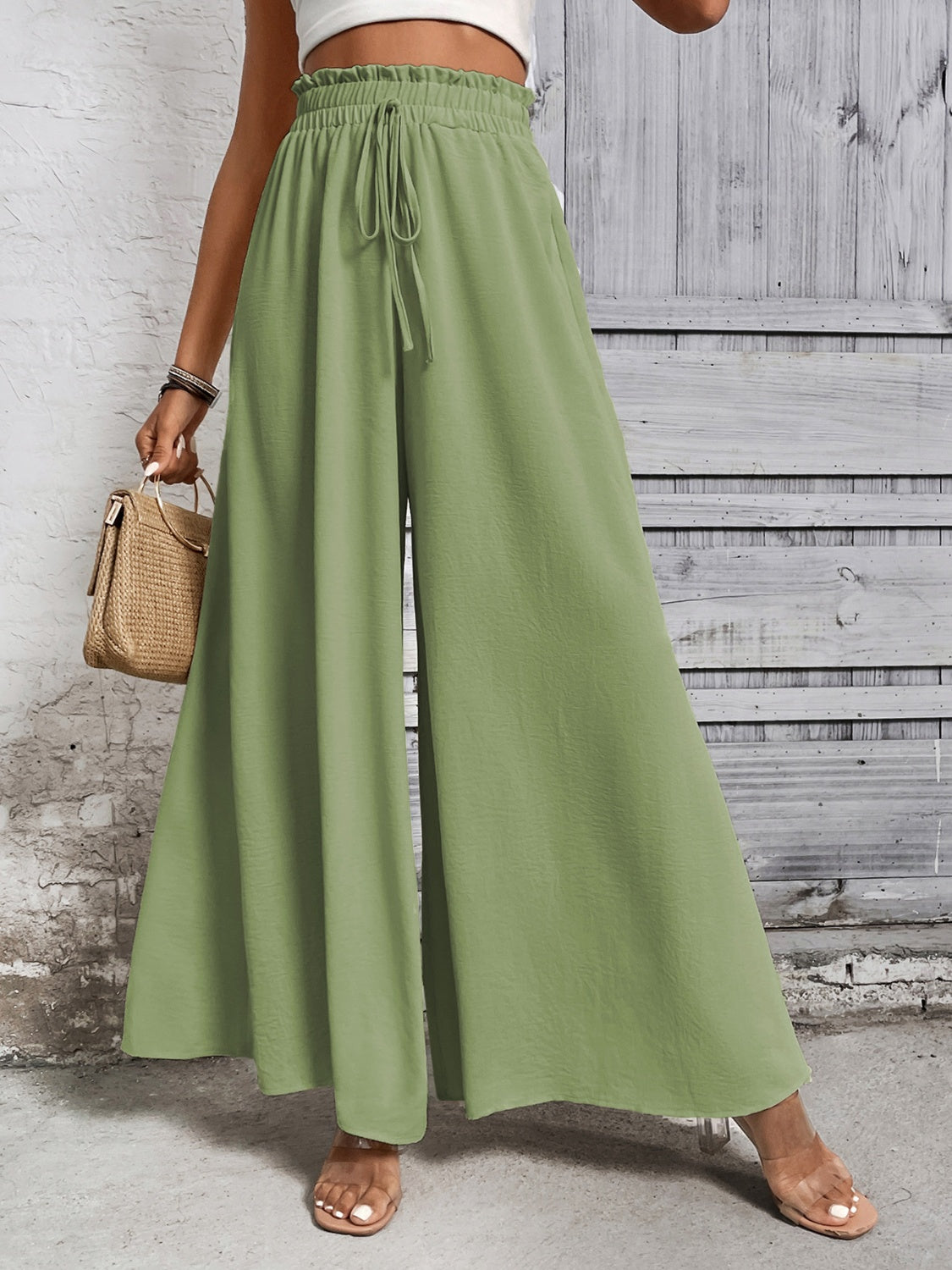 Tied high waist wide leg pants