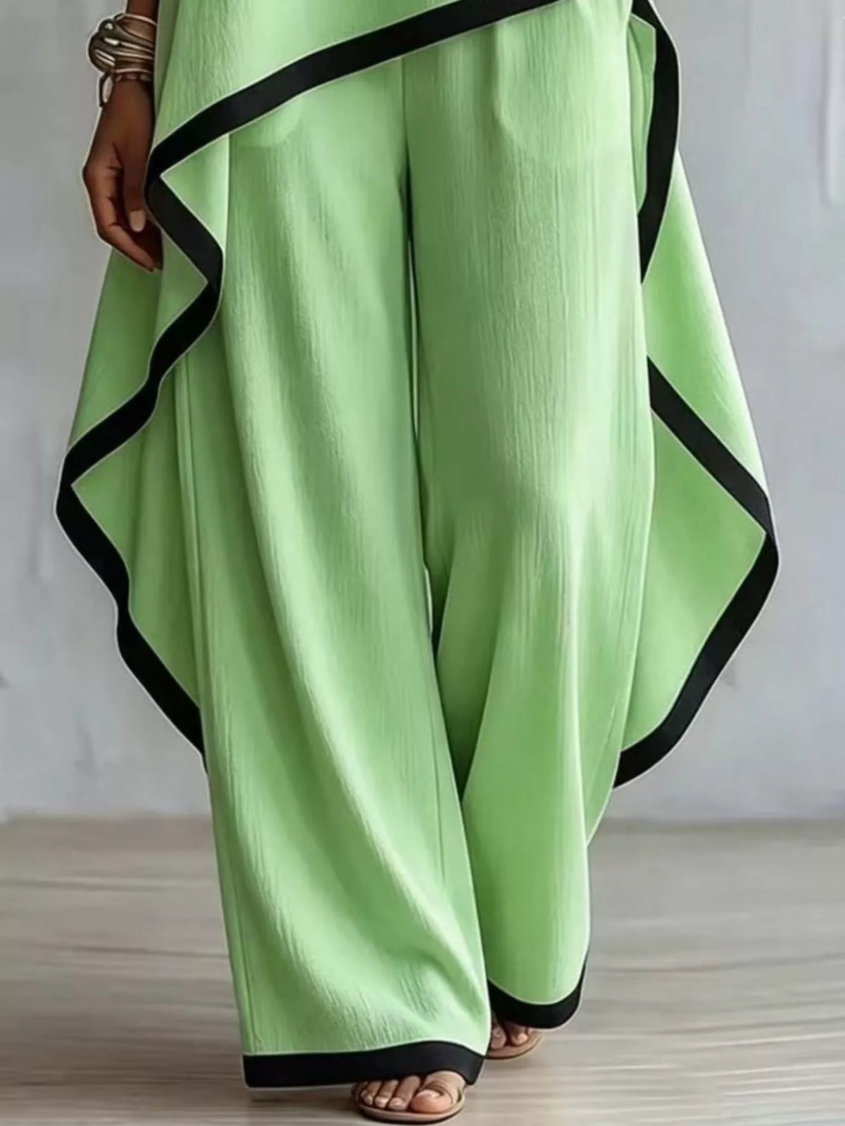 Contrast trim high-low top and pants set