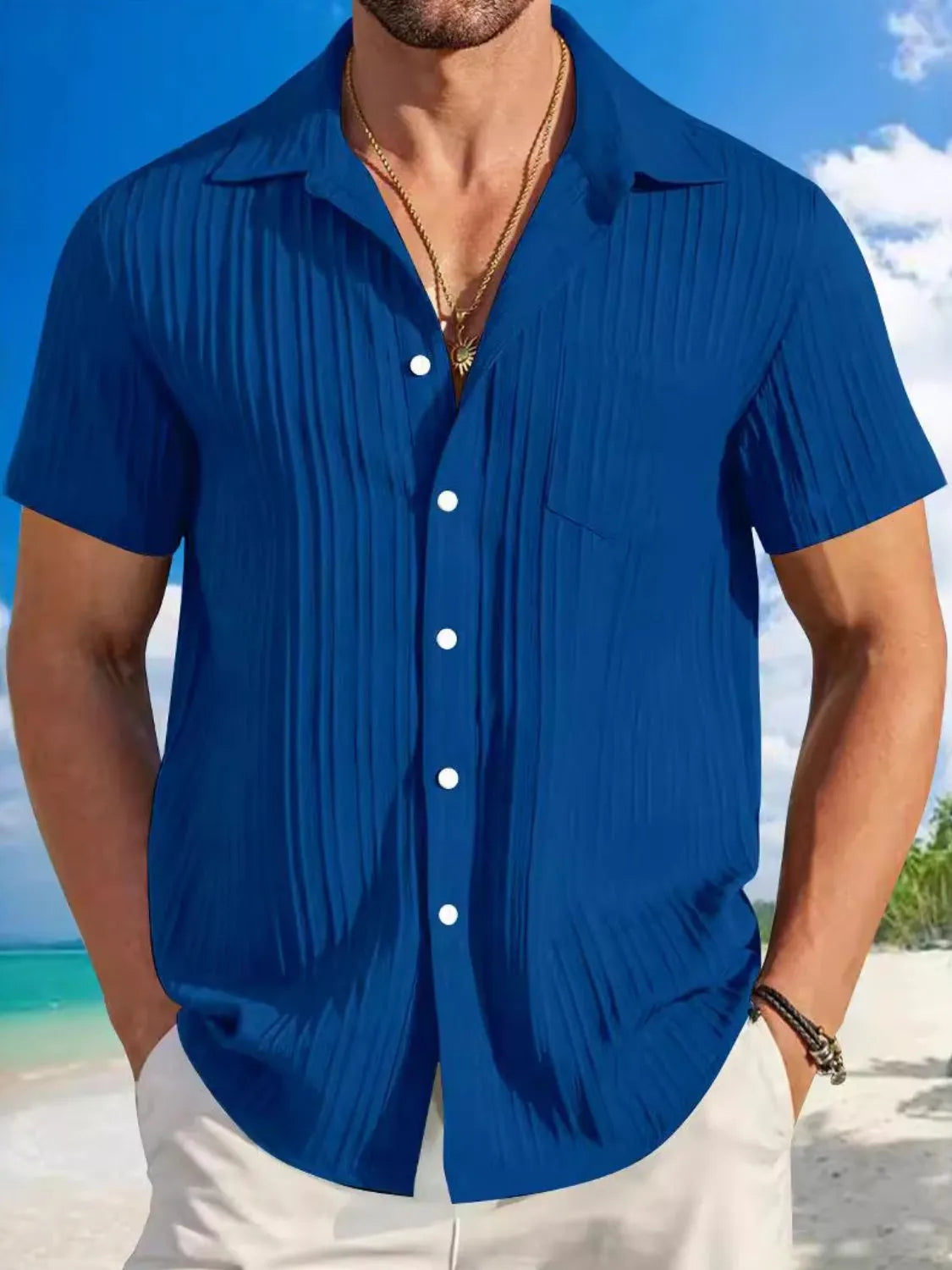 Short-sleeve button shirt – royal blue