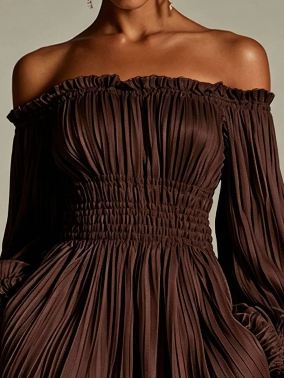 Off-shoulder pleated mini dress