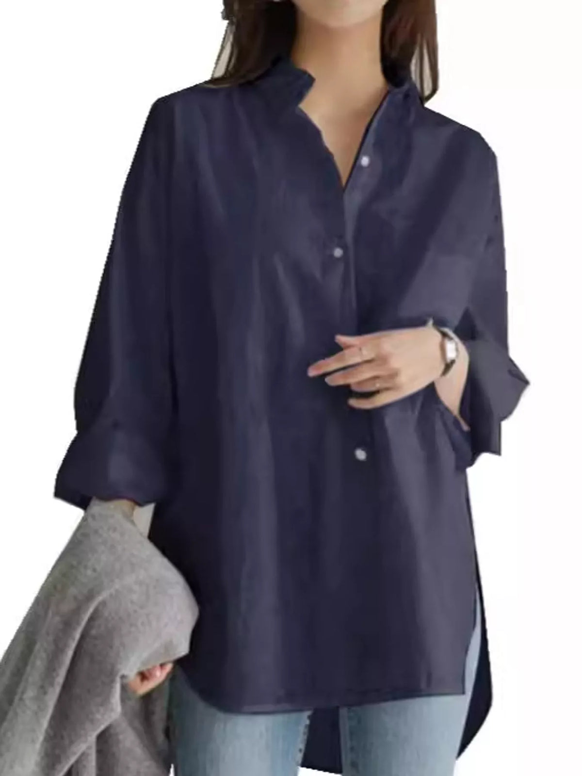 Oversized button-down shirt – navy blue