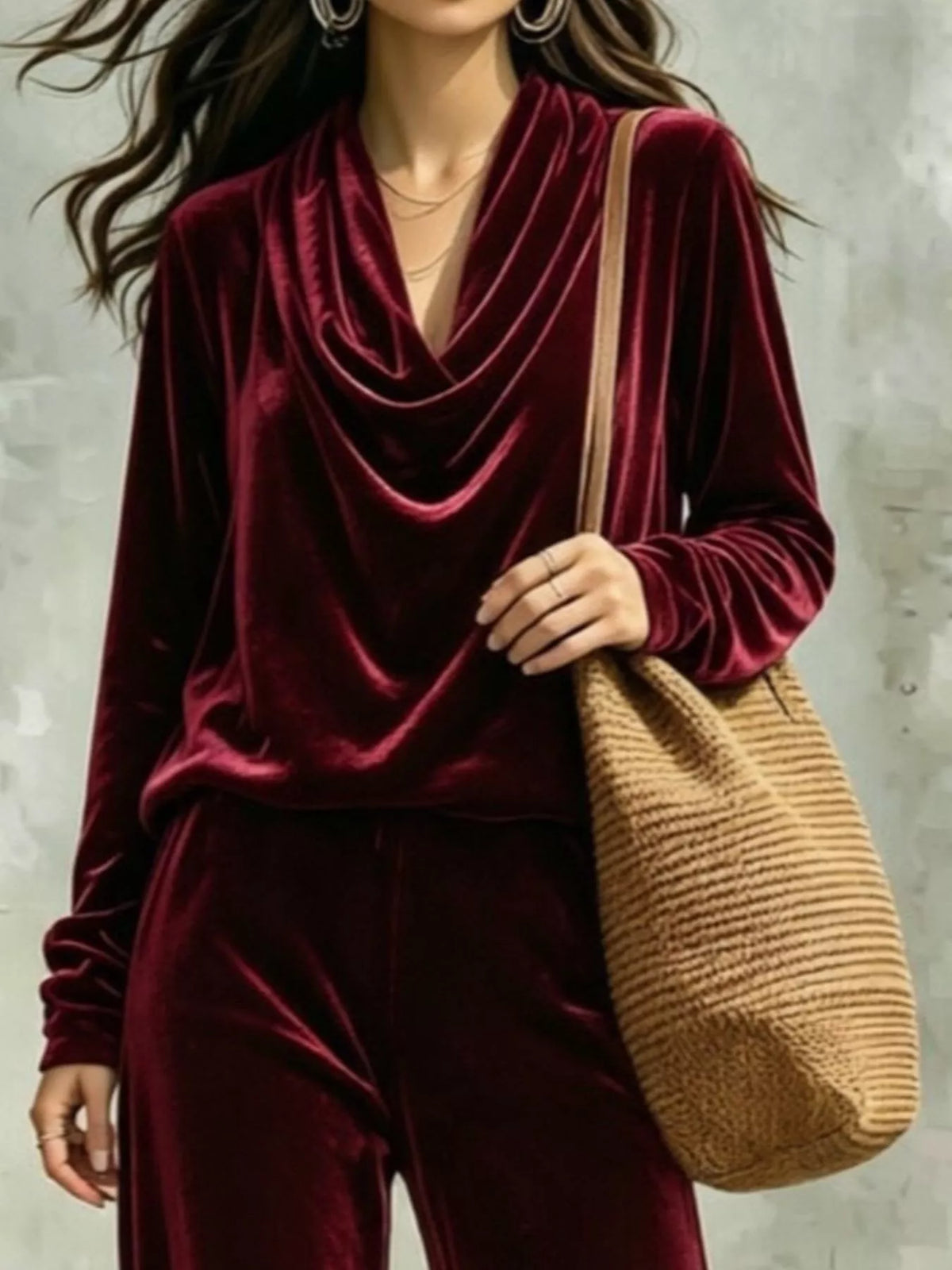 Velvet cowl-neck set