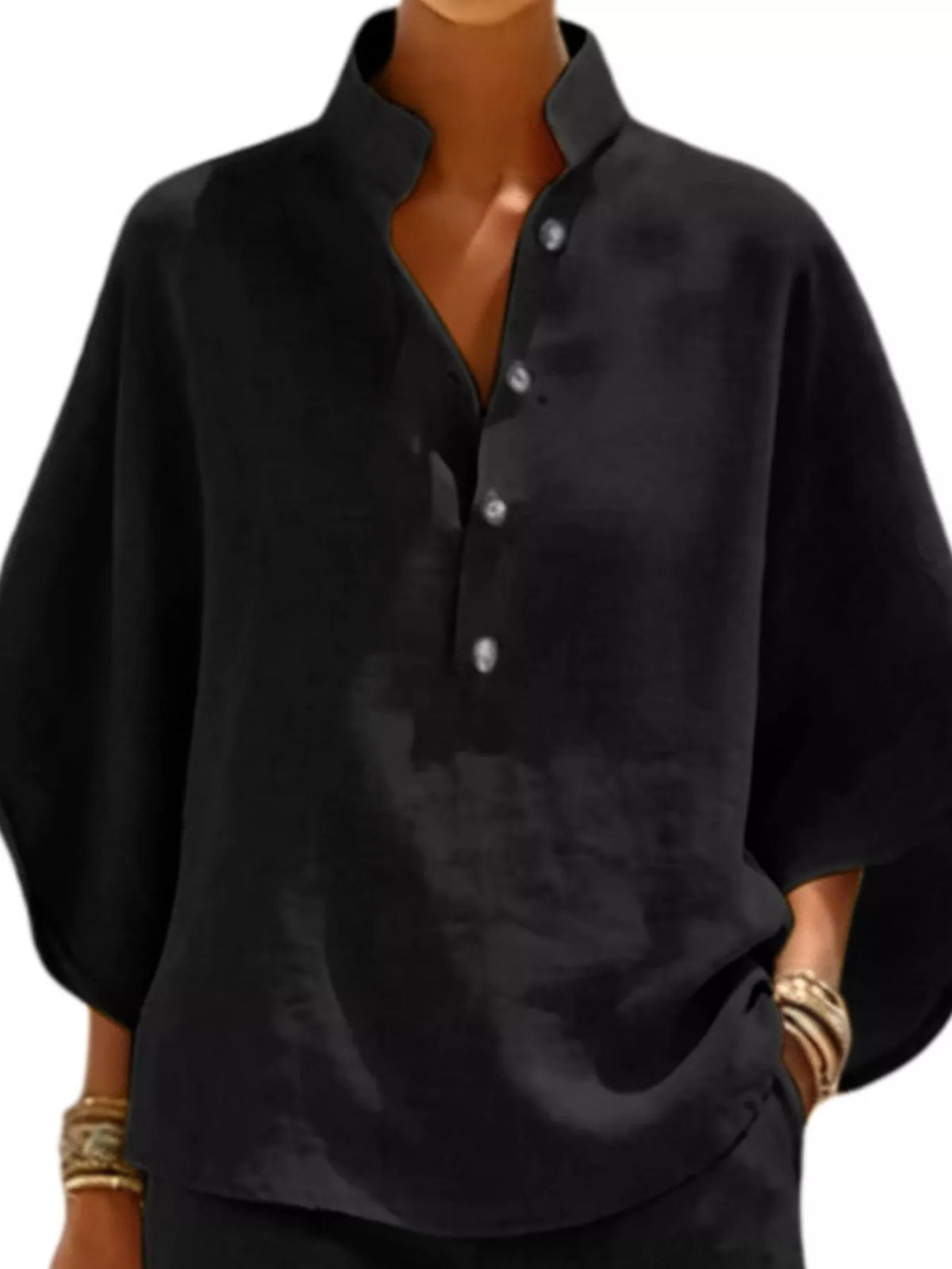 Button detail loose fit top and shorts set