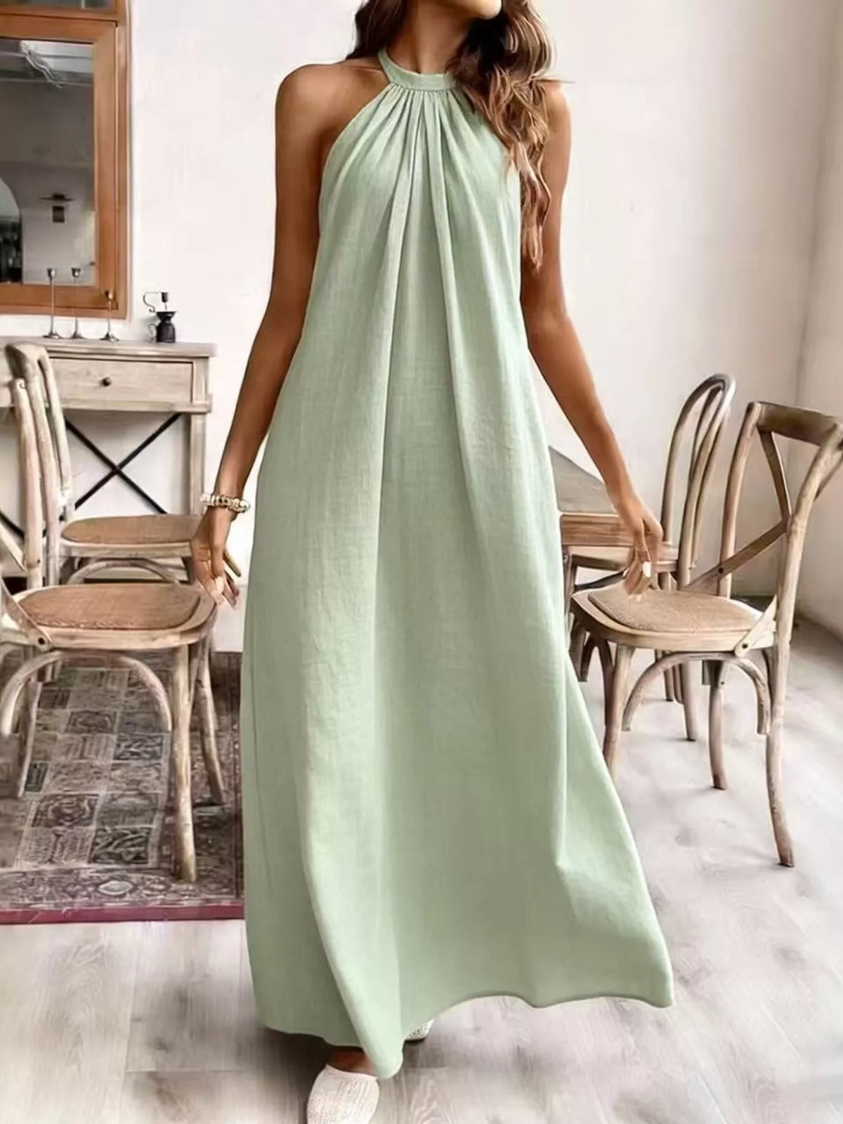 Halter neck maxi dress, Light Green