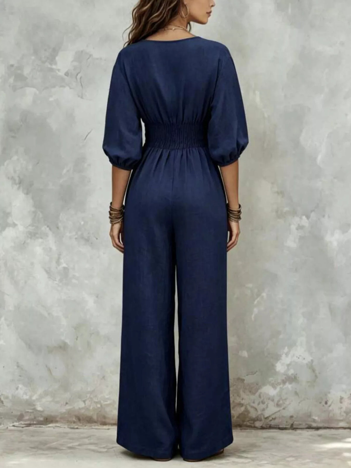Smocked-waist wide-leg jumpsuit