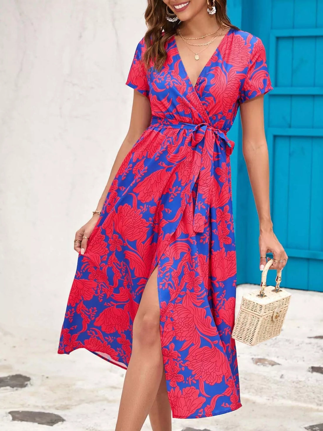 Surplice midi dress – deep red