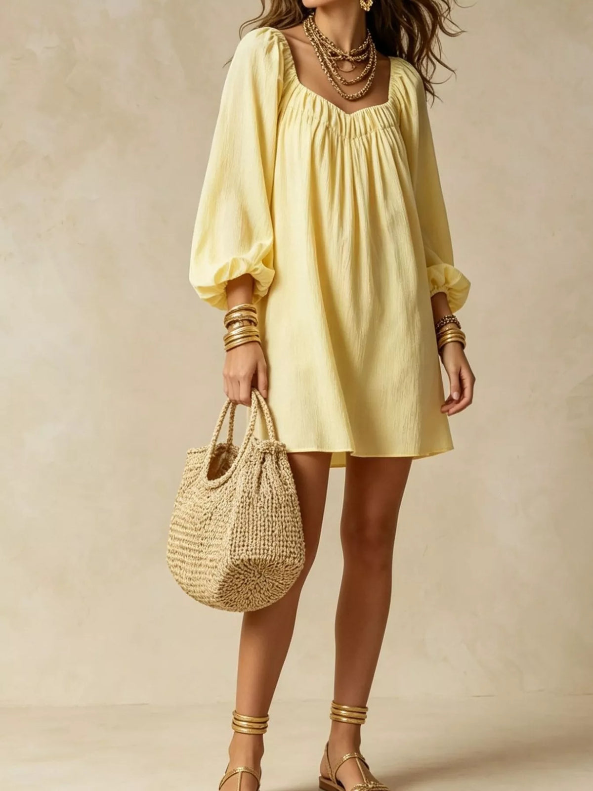 Balloon-sleeve mini dress