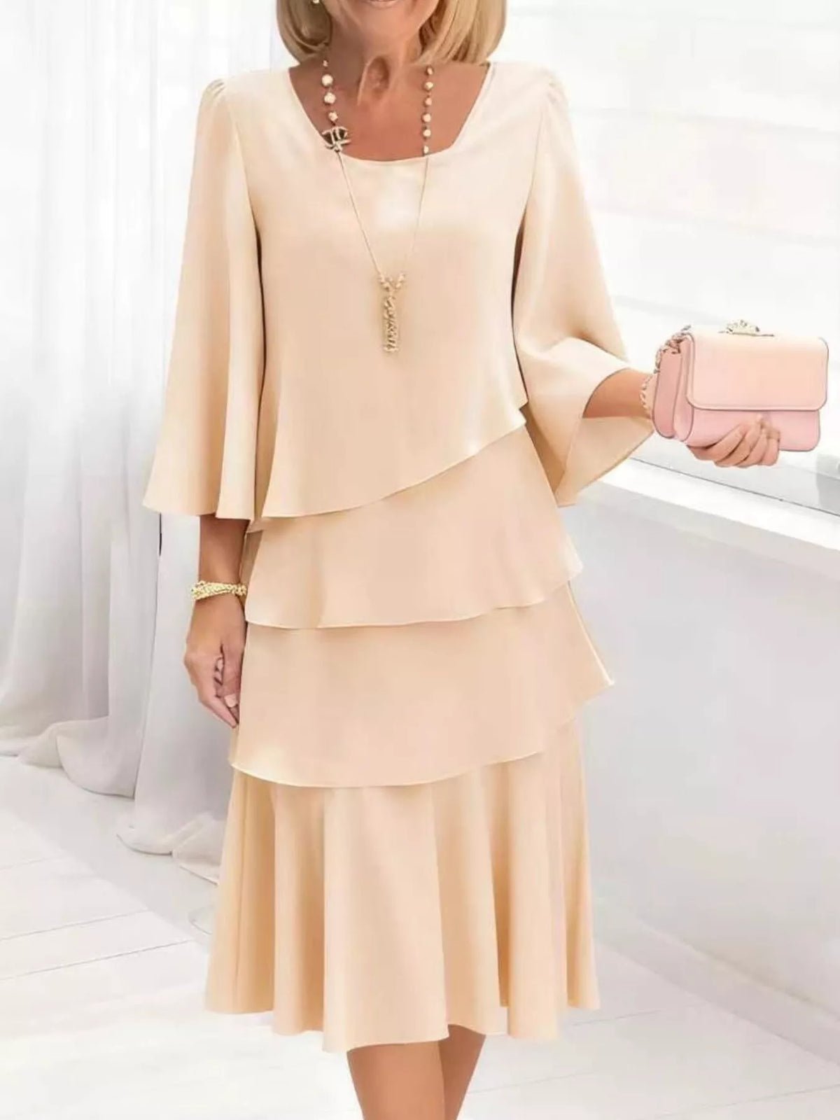 Ruffle-tier dress – tan
