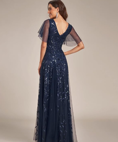 Flutter-sleeve sequin gown