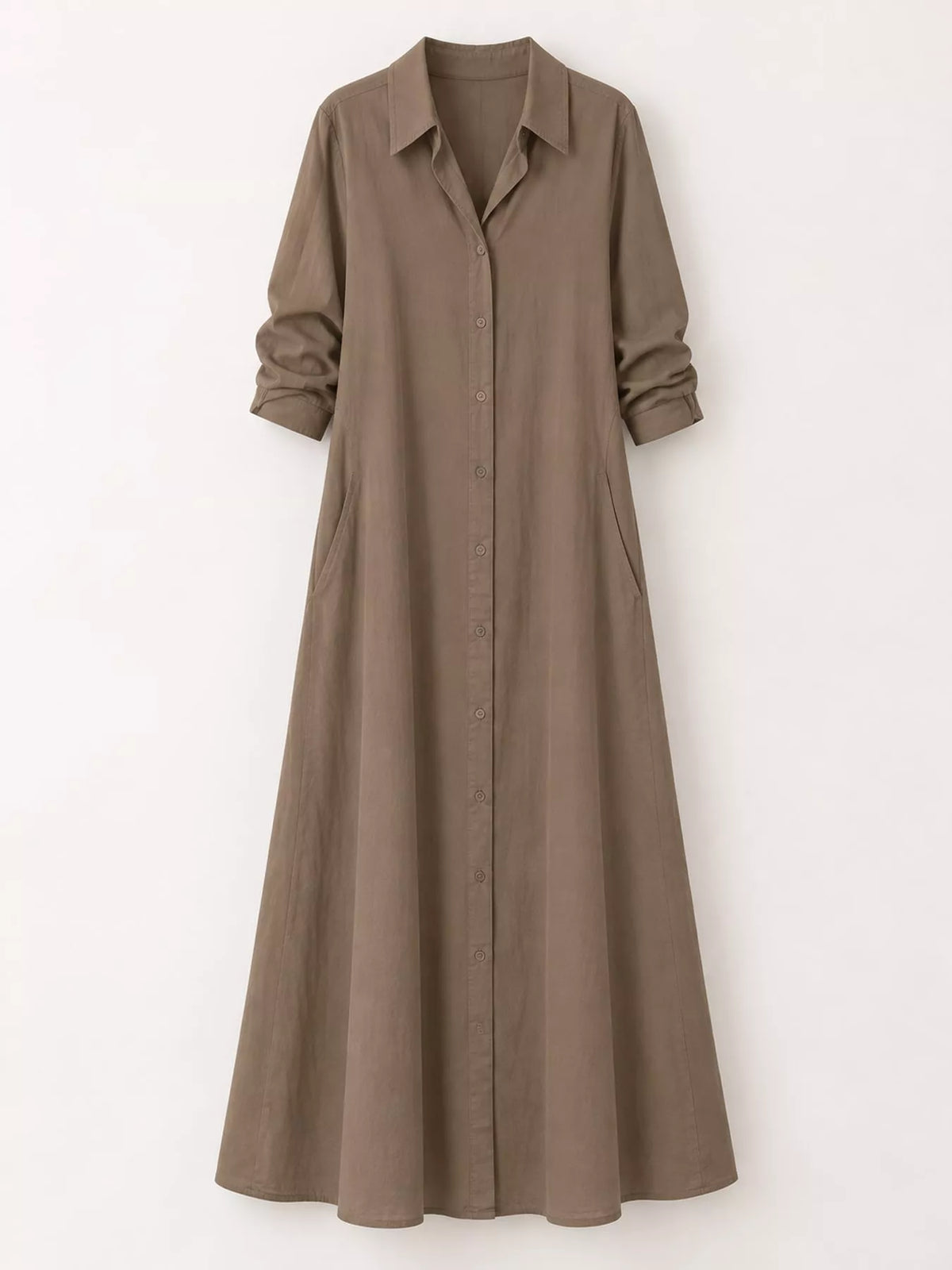 Button front long sleeve maxi shirt dress