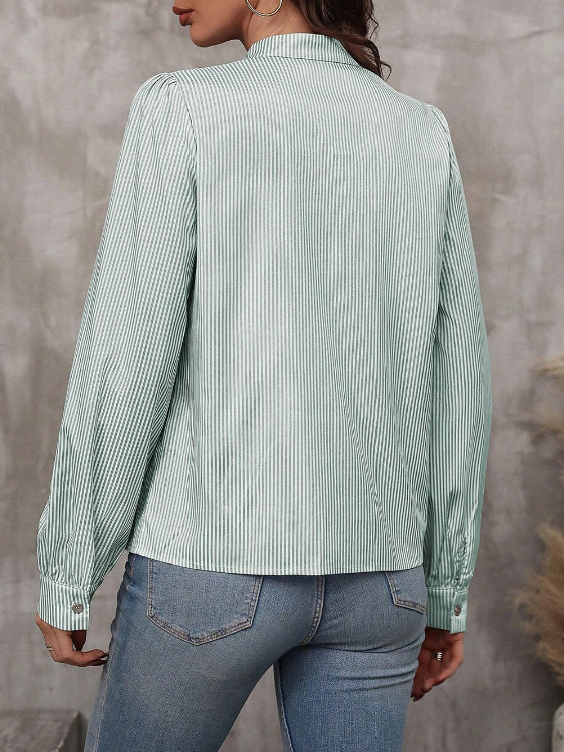 Striped tie neck blouse