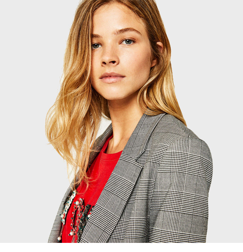 Checked one-button blazer
