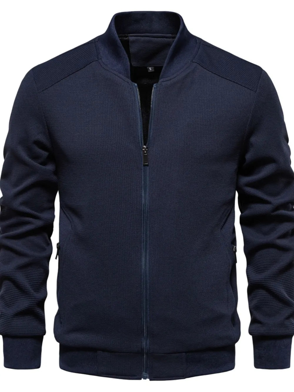 Waffle knit baseball collar zip up jacket