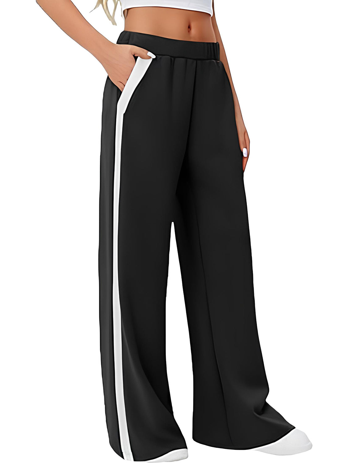 Side striped wide leg pants