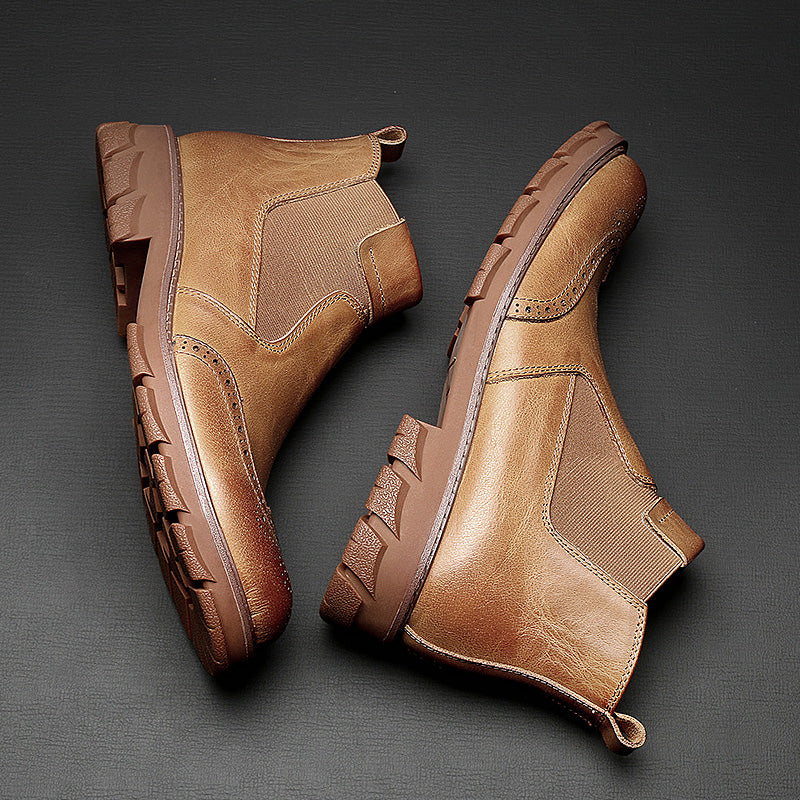 Brogue Chelsea boots, Brown, pair from above