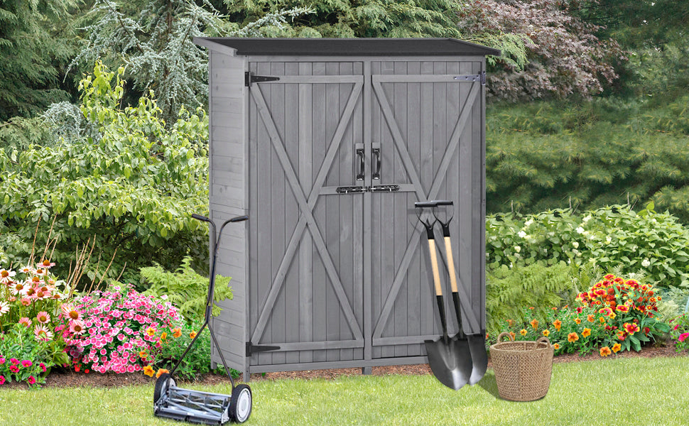 Outdoor 5.3ft Hx4.6ft L Wood Storage Shed Tool Organizer,Garden Shed, Storage Cabinet with Waterproof Asphalt Roof Gray