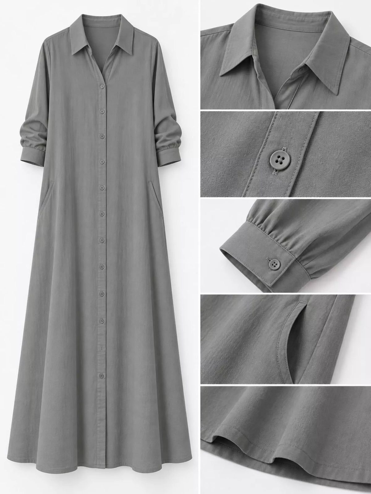 Button front long sleeve maxi shirt dress