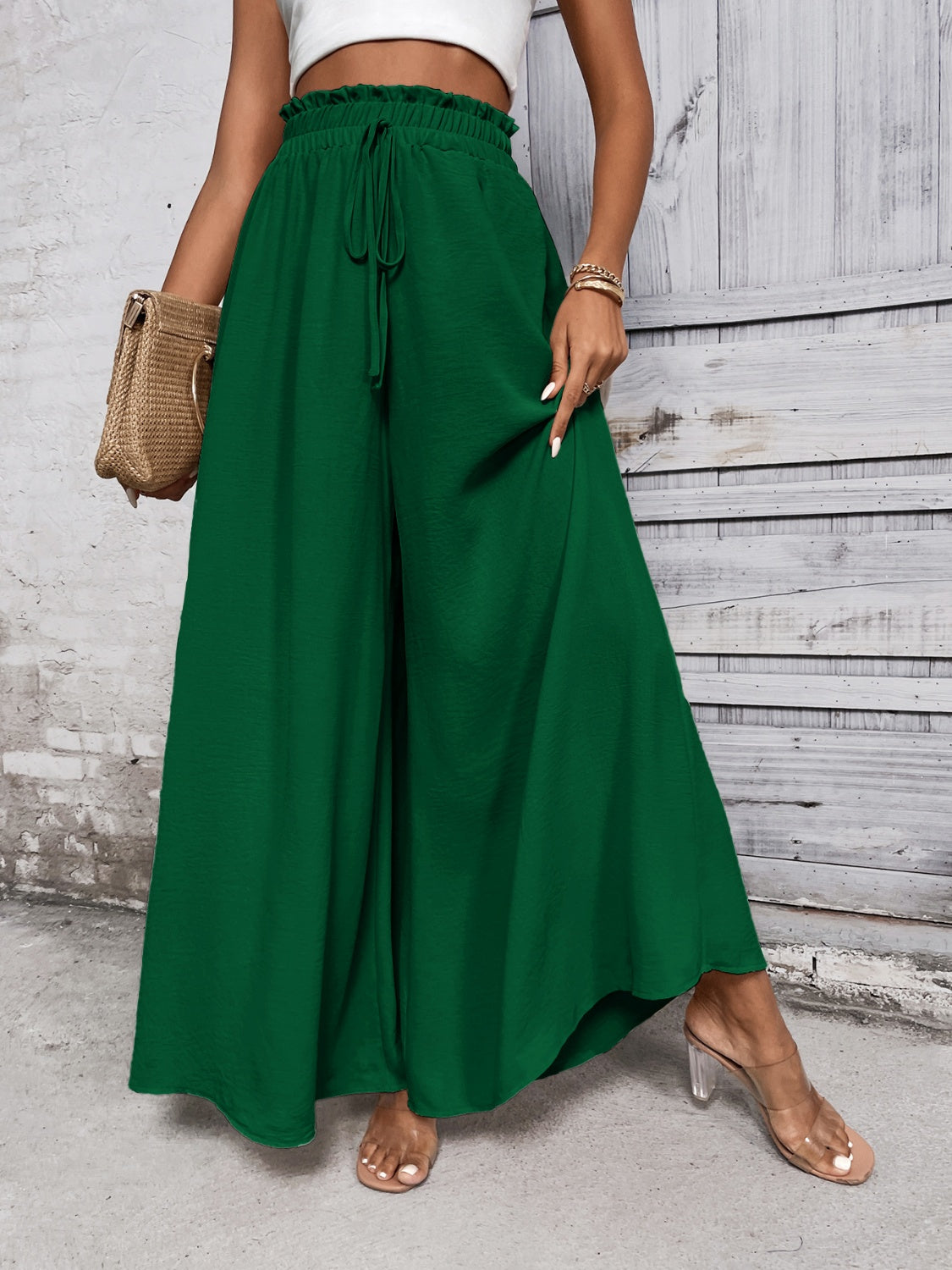 Tied high waist wide leg pants