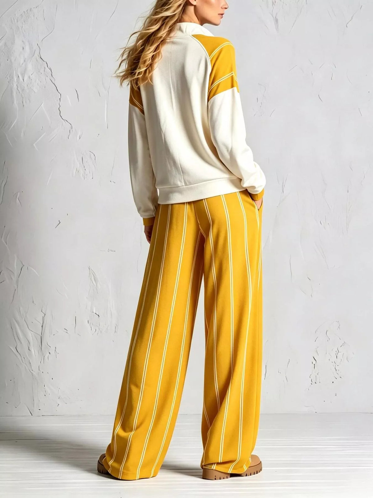 Quarter-zip and striped pants set