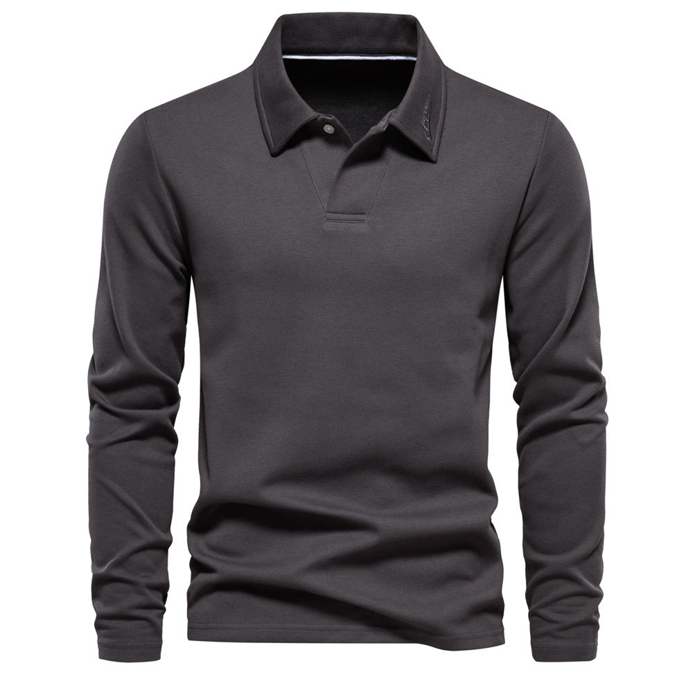 Fashion Lapel Long-sleeved Polo Shirt Men's Casual Solid Color Tops Clothing