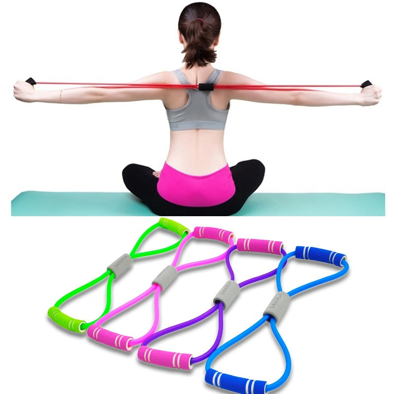 Yoga Gum Fitness Resistance 8 Word Chest Expander Rope Workout Muscle Fitness Rubber Elastic Bands for Sports Exercise