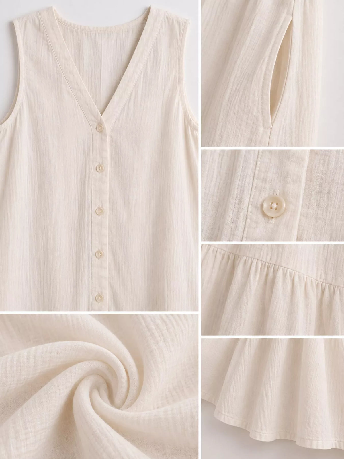V-neck button front sleeveless midi dress