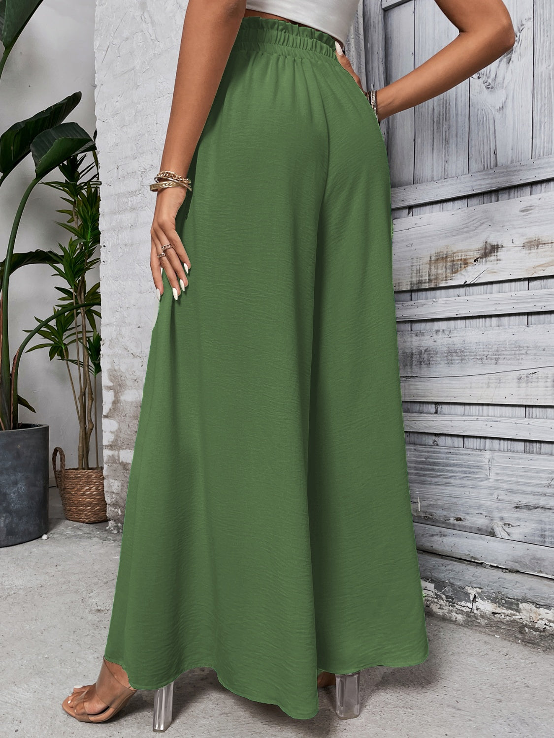 Tied high waist wide leg pants