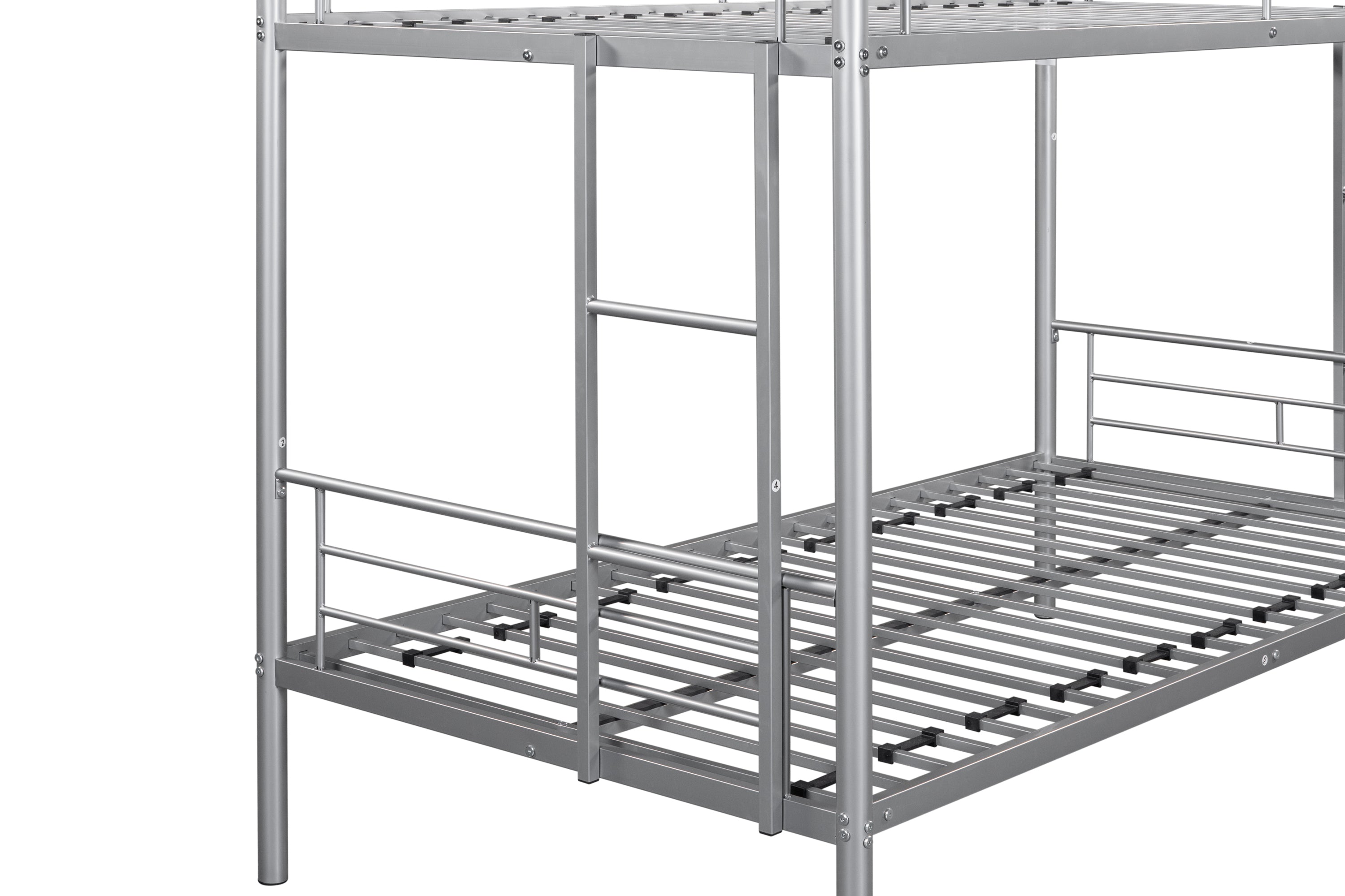 Metal bunk bed/sturdy/noise reduction/2 side ladders/safety guardrails/CPC certification/no spring box required (Silver)