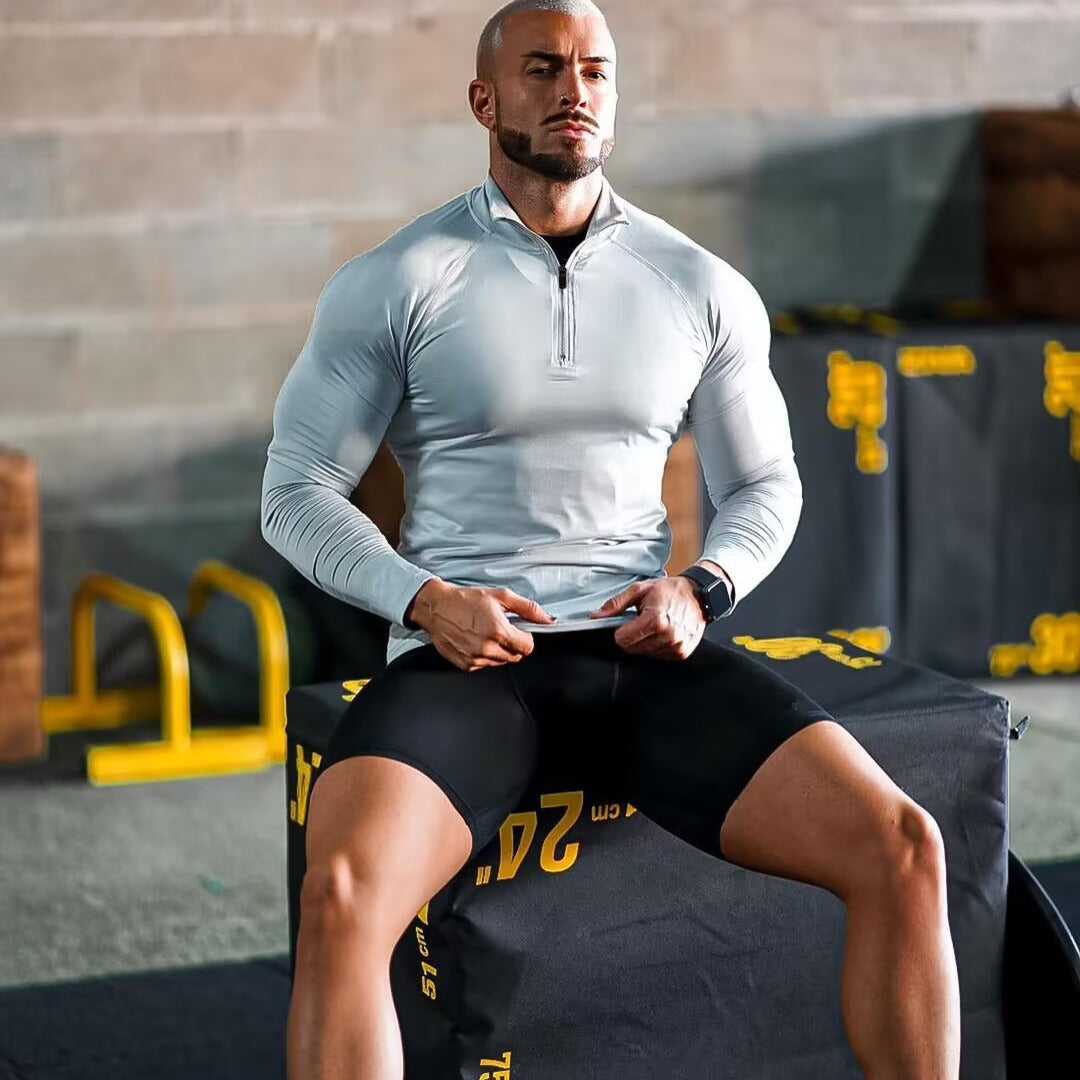 Half zip training top, Light Blue, front