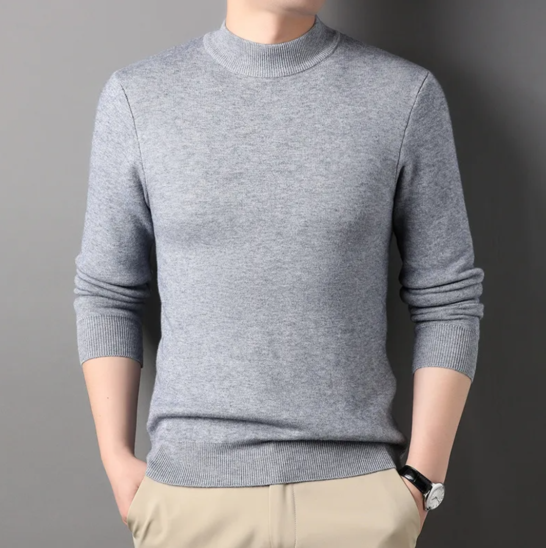 Fine knit mock neck sweater, Gray, front