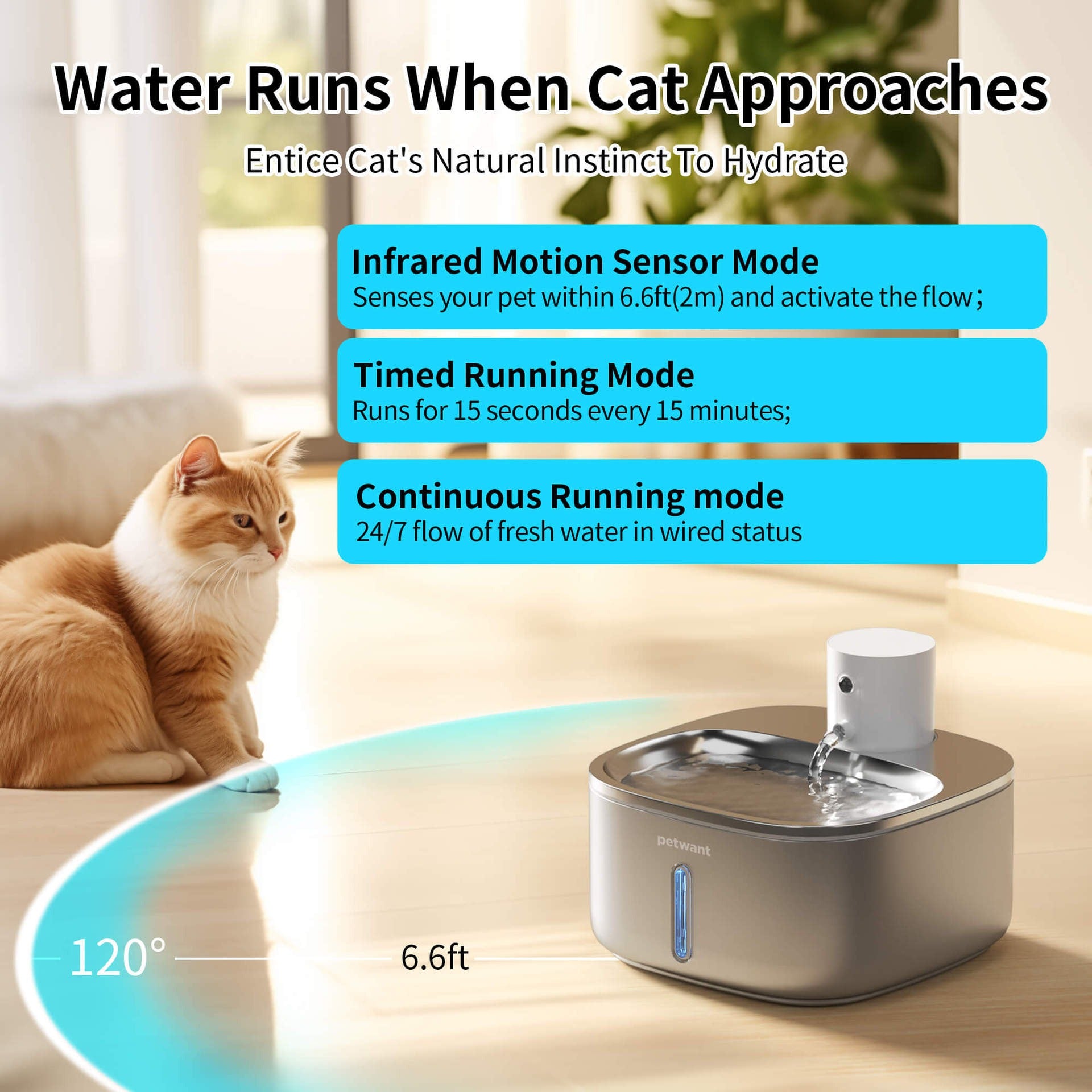 3.2L stainless steel wireless pet water dispenser 5000mA ultra endurance infrared sensing water feeding