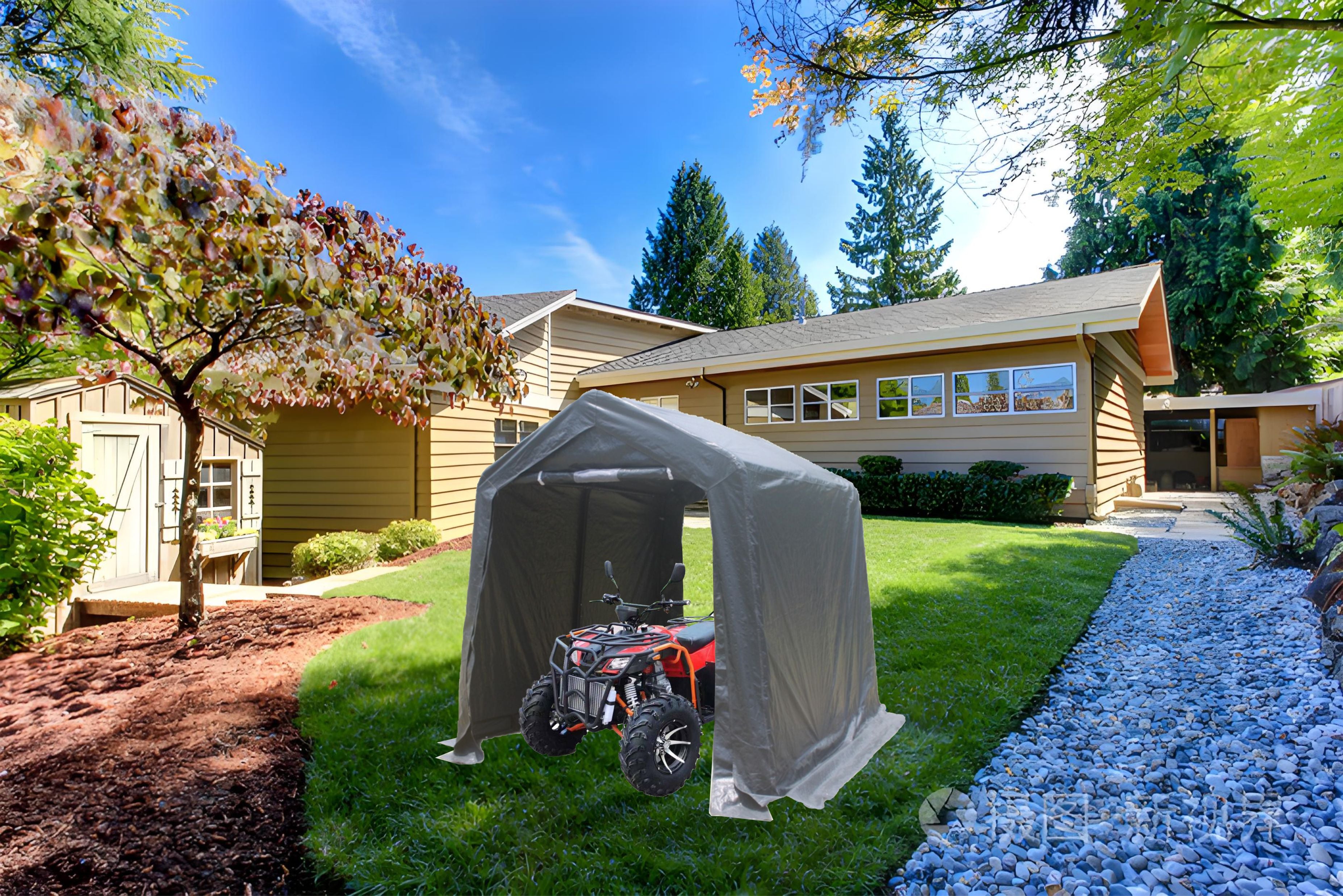 7x8 ft Outdoor Portable Gazebo Storage Shelter Shed with 2 Roll up Zipper Doors & Vents Carport