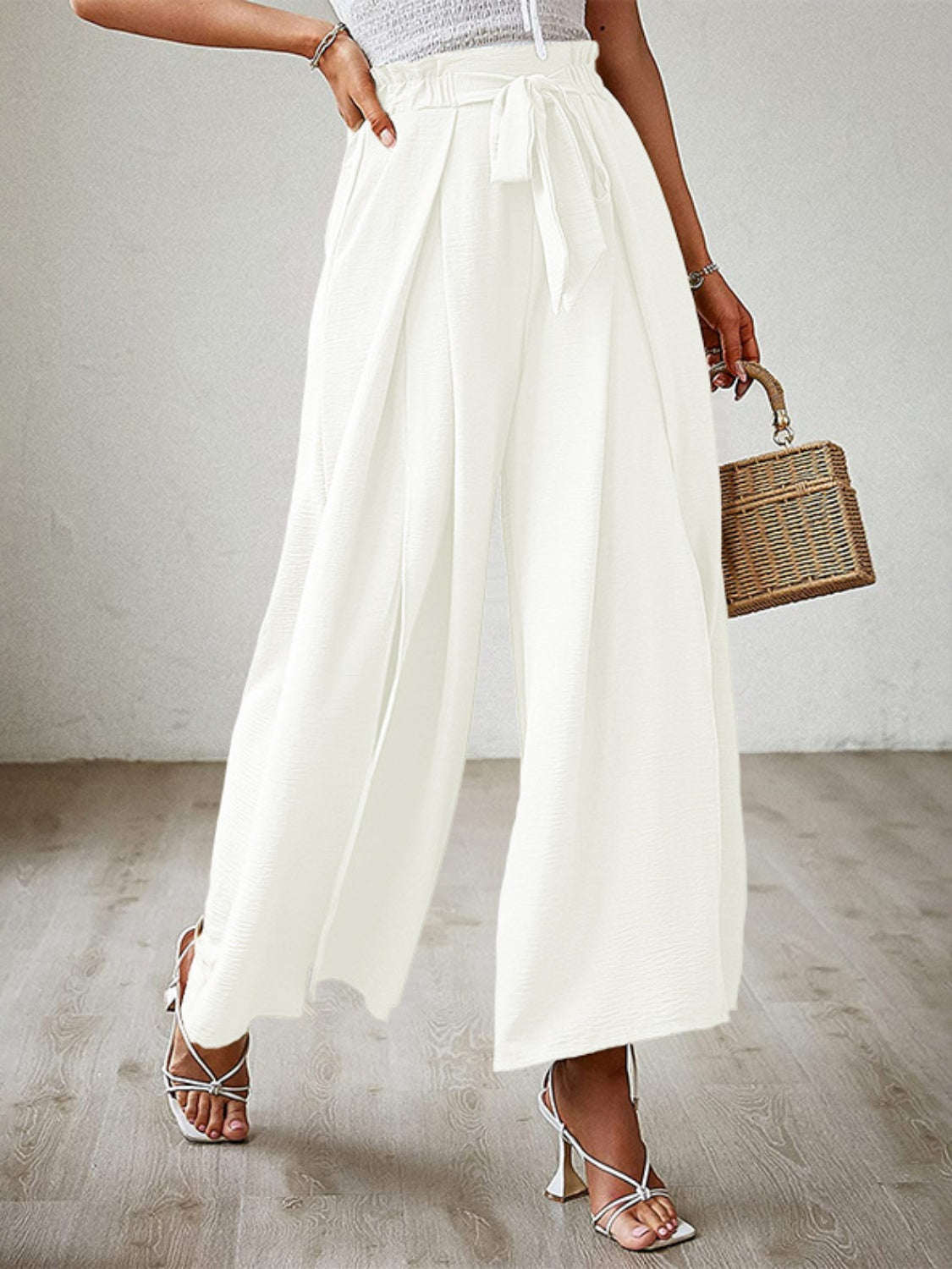 Tied slit wide leg pants