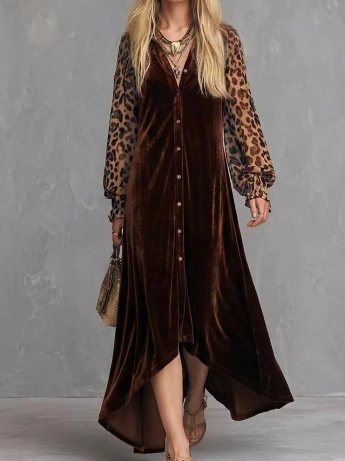 Leopard velvet maxi dress – brown