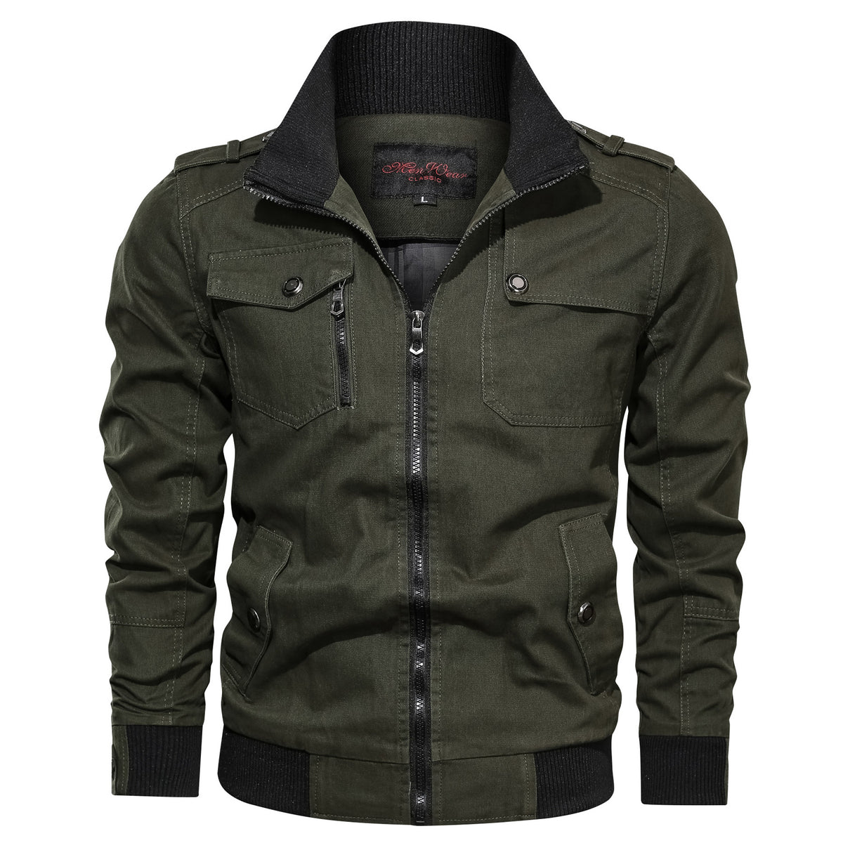Stand collar field jacket, Olive, front