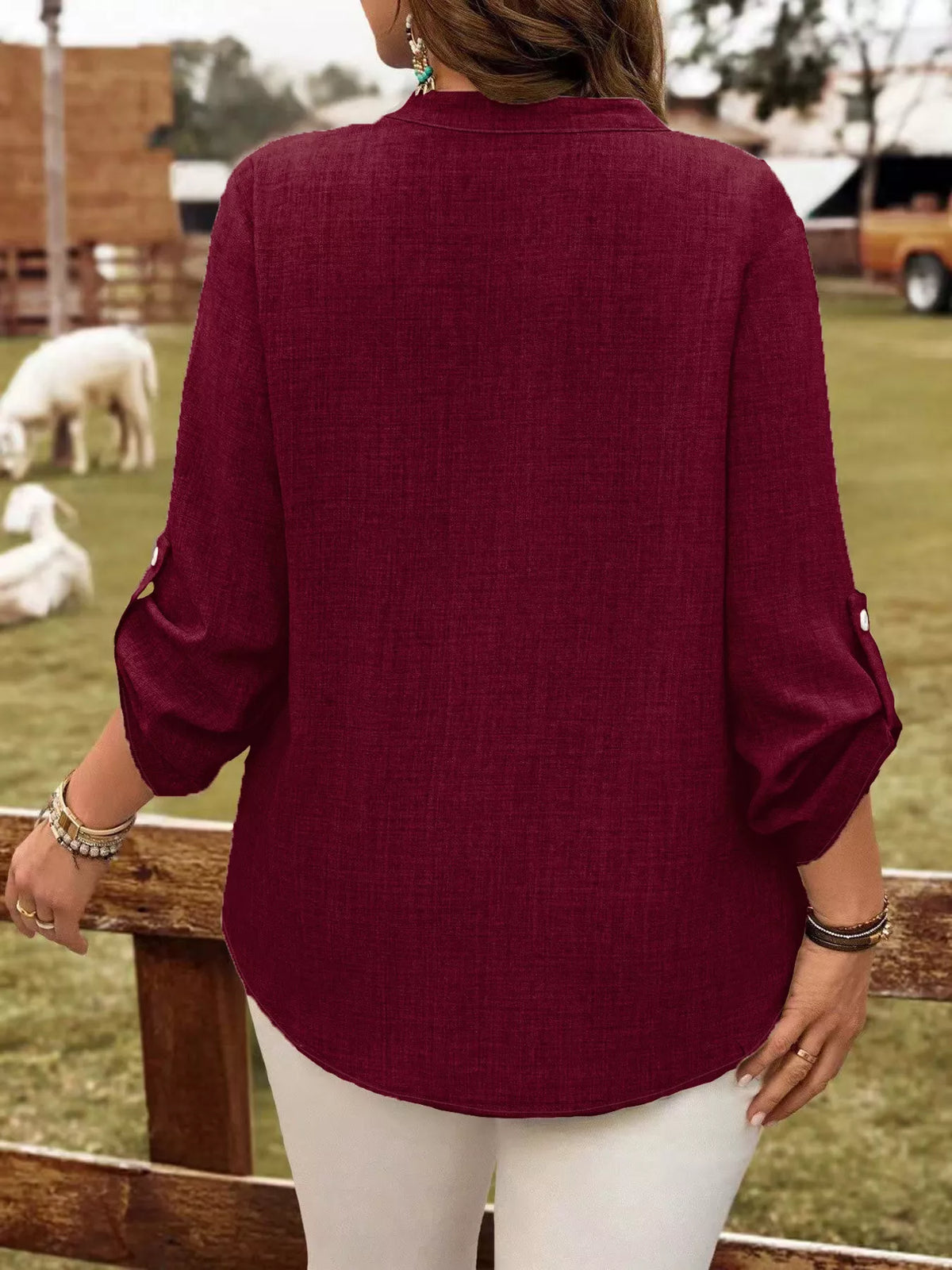 Roll-tab sleeve blouse