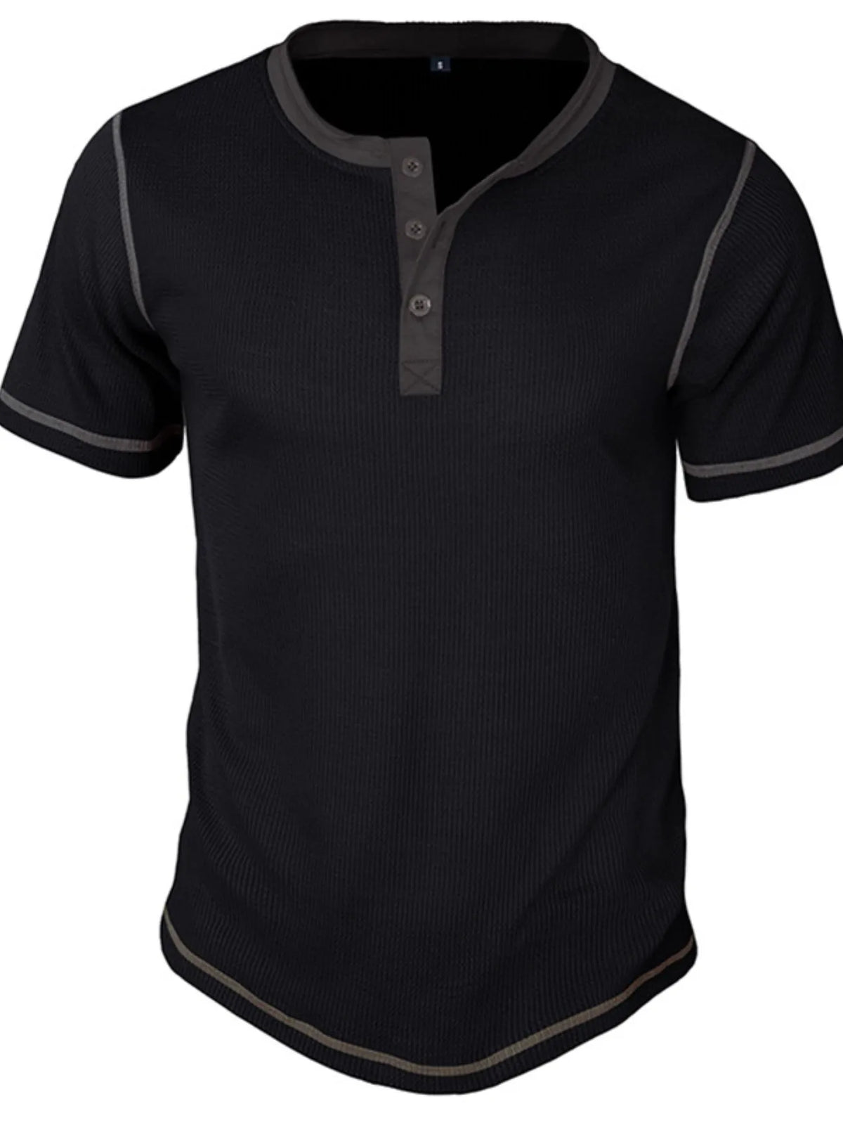Contrast stitch henley polo shirt, Black
