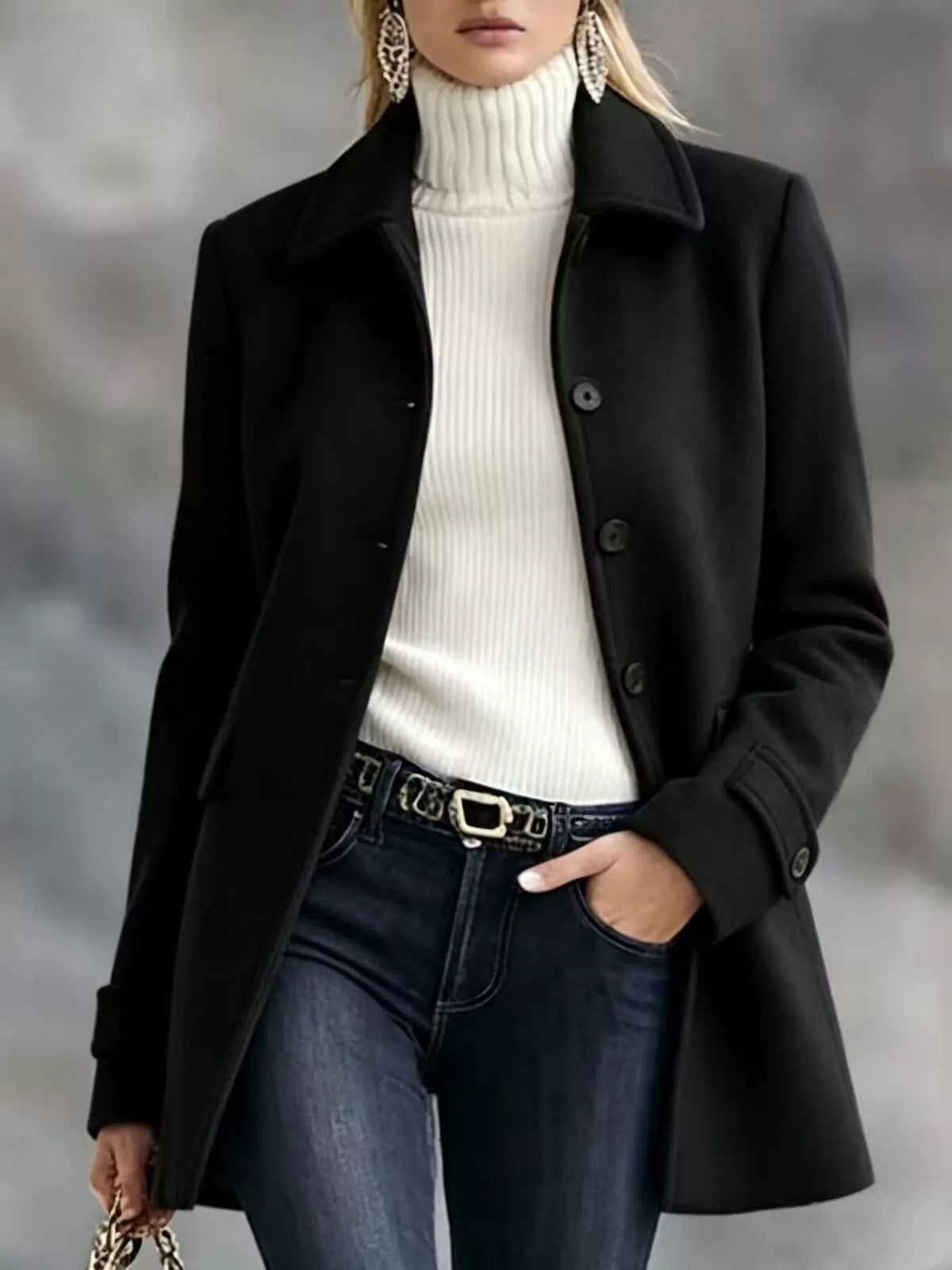 Collared button coat – black