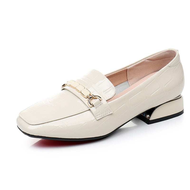 Square-toe patent loafers
